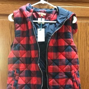 Navy and red buffalo check vest